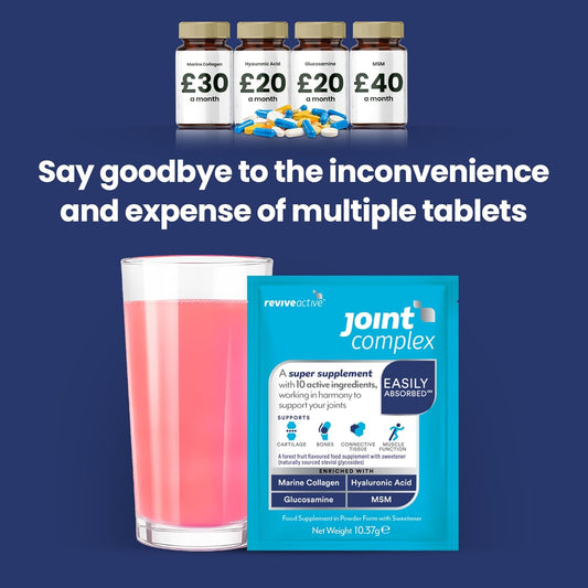 Joint Complex By Revive Active - A Daily Sachet - Contributes To The Support Of Joints, Cartilage, Bones & Muscle Function With Marine Collagen, Hyaluronic Acid, Glucosamine - 30 Days Supply