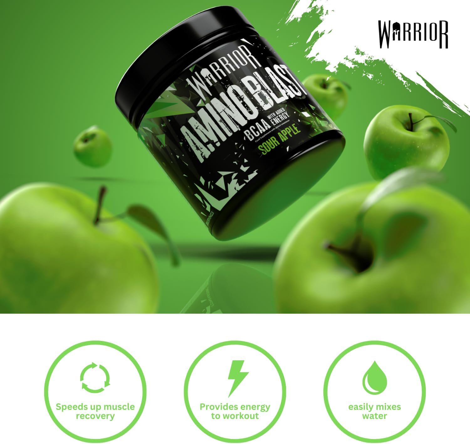 Warrior Amino Blast 270g – BCAA Powder – Branched Chain Amino Acids Supplement, Intra Workout & Recovery, Energy Drink – 30 Servings (Sour Apple) : Amazon.co.uk: Health & Personal Care