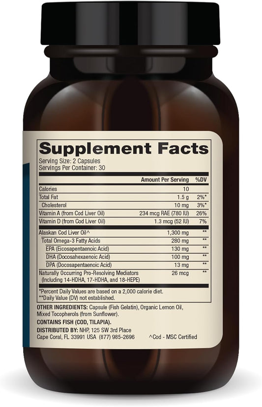 Dr. Mercola Cod Liver Oil, 1,300 Mg Per Serving, 30 Servings (60 Capsules), Dietary Supplement, Supports Brain, Bone And Joint Health, Non-Gmo, Msc Certified