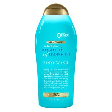 Ogx Radiant Glow + Argan Oil Of Morocco Extra Hydrating Body Wash For Dry Skin, Moisturizing Gel Body Cleanser For Silky Soft Skin, Paraben-Free, Sulfate-Free Surfactants, 19.5 Fl Oz