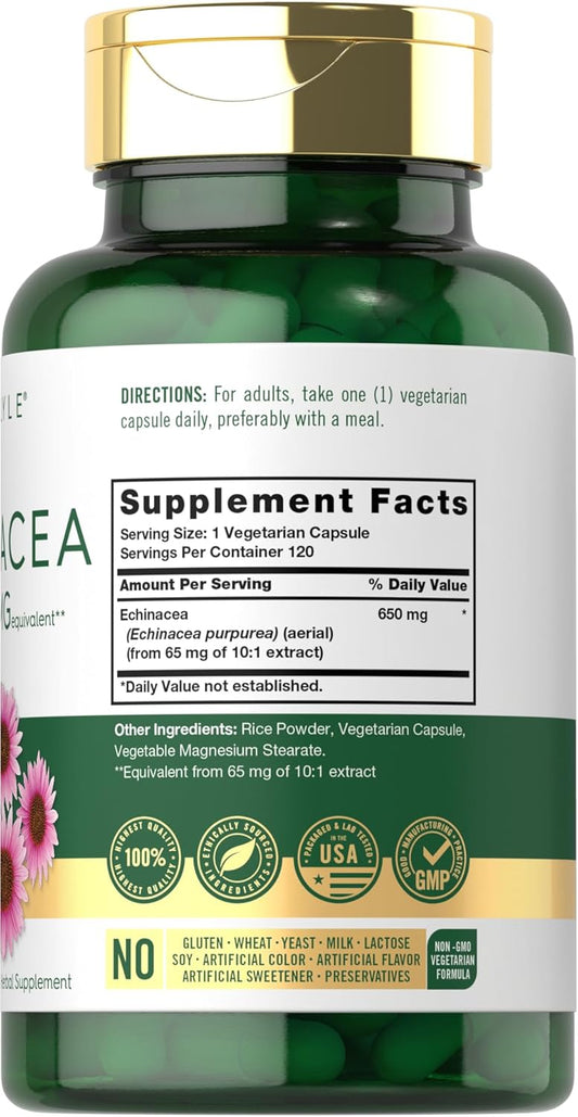 Carlyle Echinacea Capsules 650Mg | 120 Count | Non-Gmo & Gluten Free Supplement