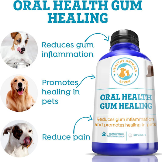 Healthy Animals 4 Ever Oral Health Gum Healing for Dogs - Relieves Inflammation, Soothes Pain, Fights Gum Disease - Natural, Non-GMO, Organic - Gluten, Preservative & Chemical Free Supplement - 300 ct