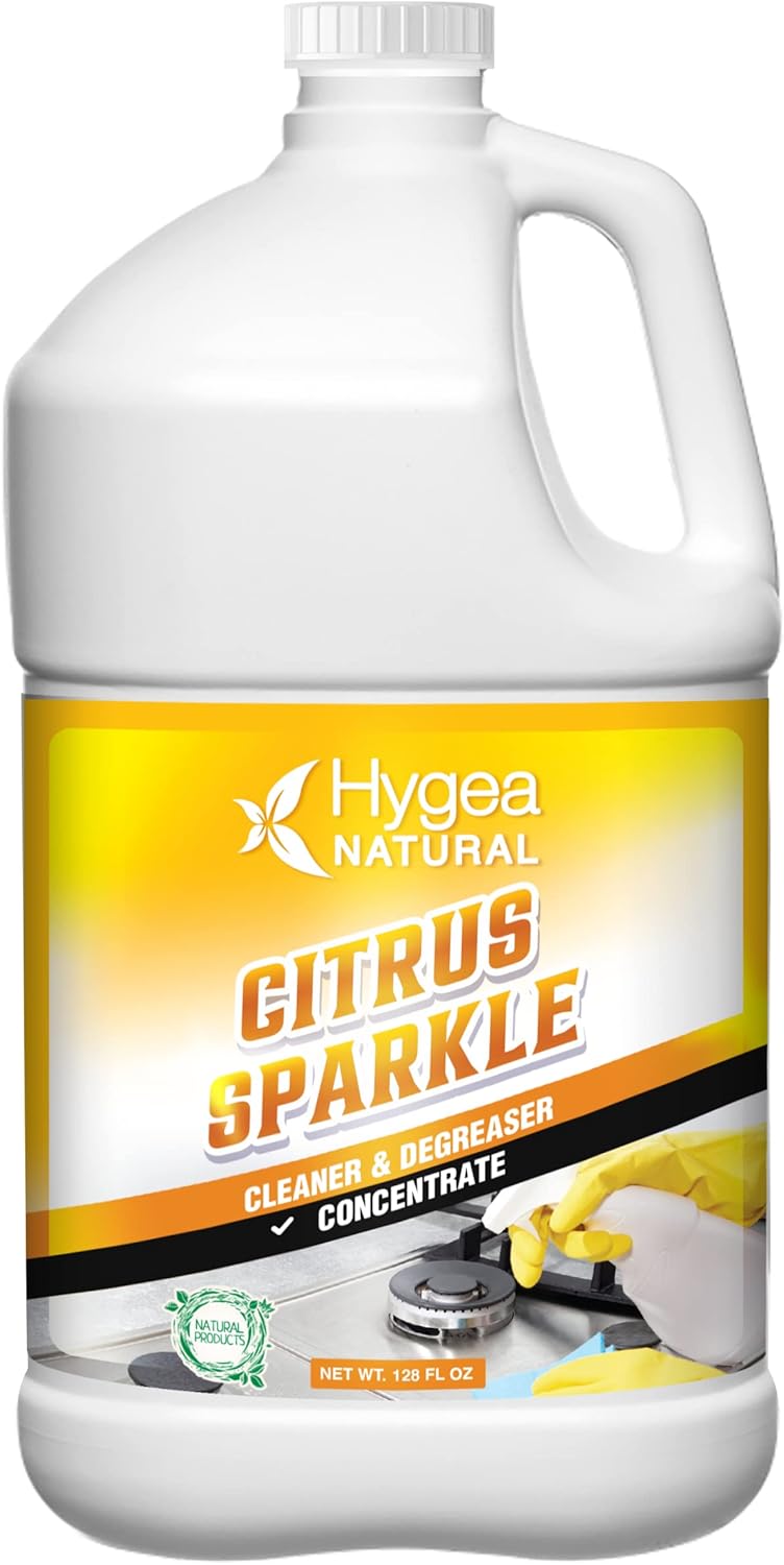 Citrus Sparkle Non-Toxic Citrus Orange Heavy Duty Degreaser & All Purpose Cleaner By Hygea Natural- Pure Citrus Extracts & Natural D-Limonene- Removes Grease, Dirt, Grime And More- Concentrated Gallon