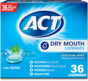 ACT Dry Mouth Lozenges with Xylitol, Soothing Mint, 36 Lozenges