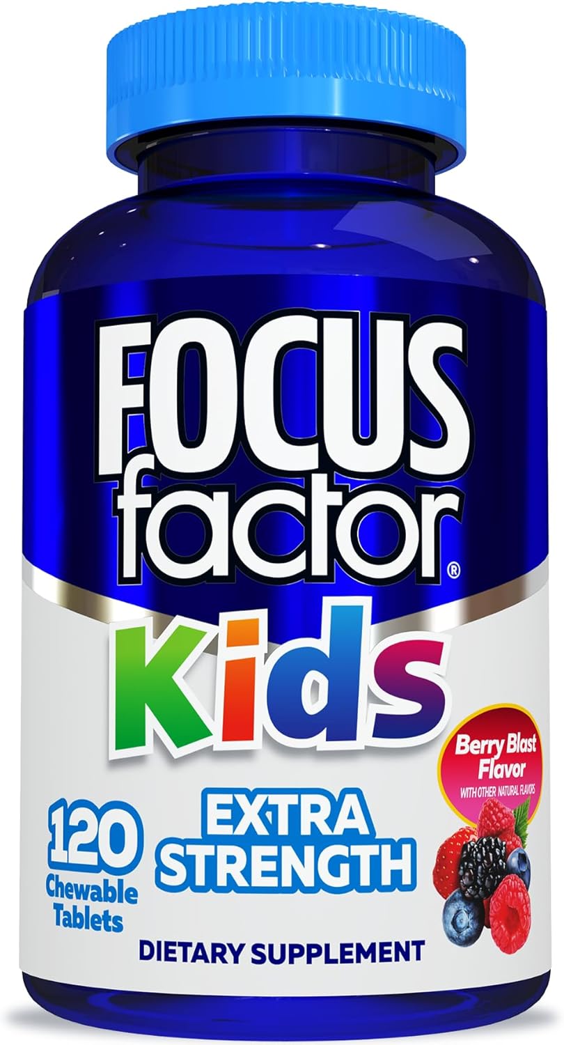Focus Factor Kids Extra Strength Daily Chewable For Brain Health Support, 120 Count – Vitamins - Quality Formula – Gluten & Dairy Free Supplements For Children – No Artificial Sweetener