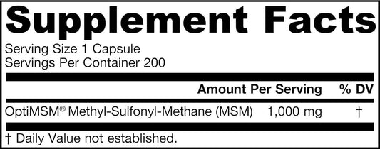 Jarrow Formulas MSM 1000 mg - 200 Veggie Caps - Methylsulfonylmethane - Important Source of Organic Sulfur - Strengthens Joints - Up to 200 Servings (Packaging may vary)