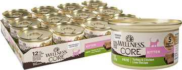 Wellness Core Grain-Free Wet Kitten Food, Natural Canned Food For Cats, Made With Real Meat (Kitten, Turkey & Chicken Liver, 3 Oz Can, 12 Pack)