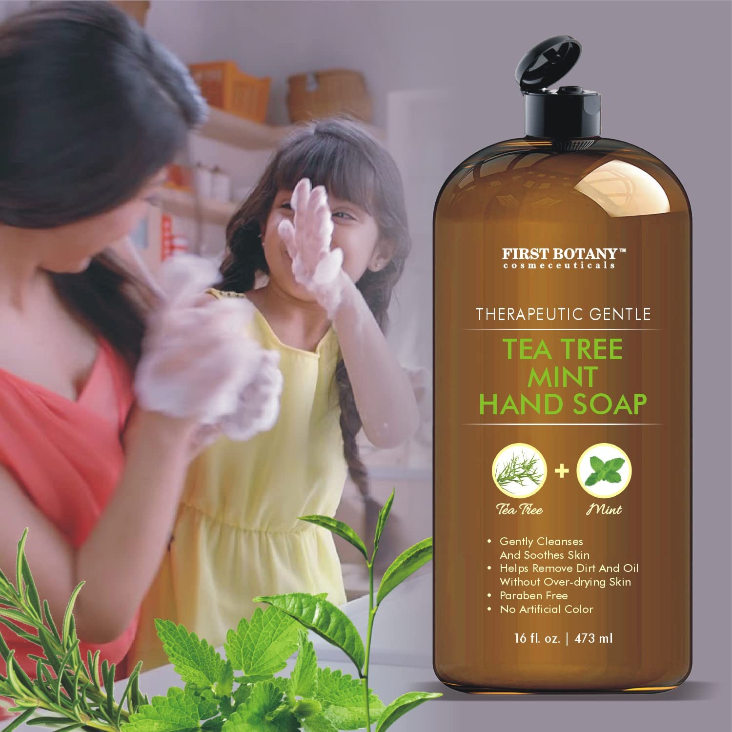 First Botany Tea Tree Mint Hand Soap - Liquid Hand Soap with Peppermint, Jojoba & Coconut Oil Multipurpose Liquid Soap Natural Bathroom Soap & Liquid hand wash - 16 oz : Beauty & Personal Care