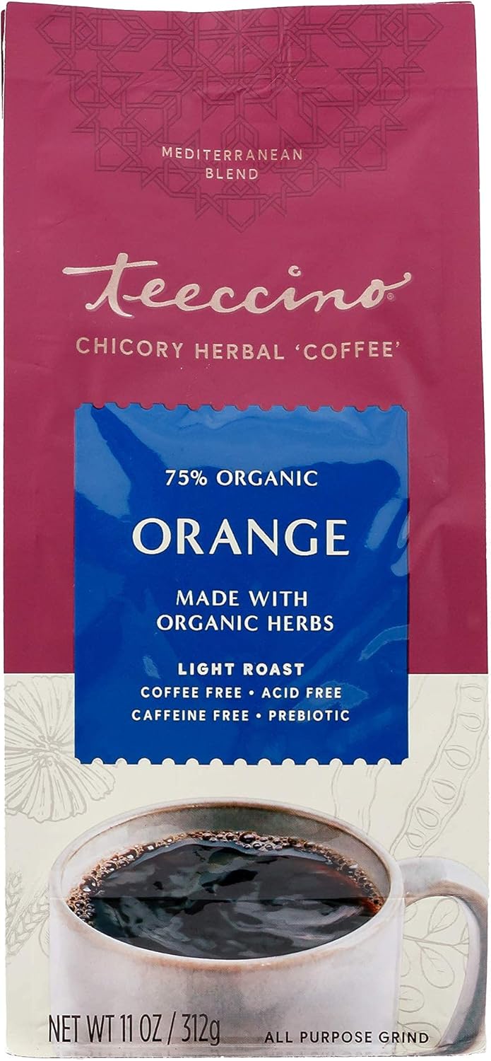 Teeccino Orange Chicory Coffee Alternative - Ground Herbal Coffee That’S Prebiotic, Caffeine Free & Acid Free, Light Roast, 11 Ounce