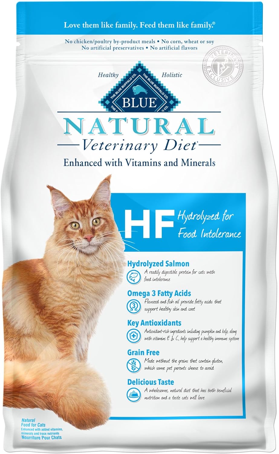 Blue Buffalo Natural Veterinary Diet Hf Hydrolyzed For Food Intolerance Dry Cat Food, Veterinarian Prescription Required, Salmon, 7-Lb. Bag