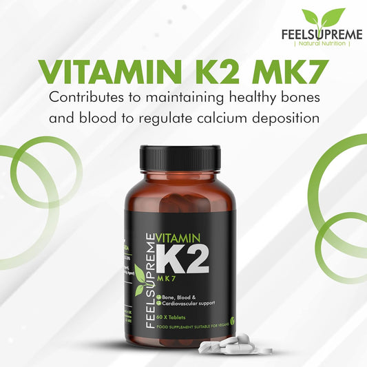 Vitamin K2 Mk7 100Mcg 60 High Strength Tablets 2 Months Supply| 100% Natural Vegan Friendly Supplement | Supports Bone And Heart Health