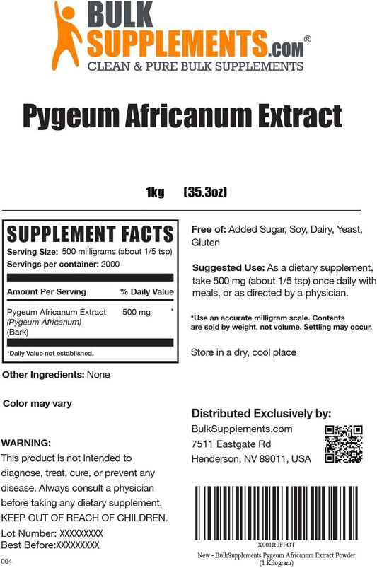 Bulksupplements.Com Pygeum Africanum Extract Powder - From Pygeum Bark, Pygeum Supplement - Pygeum Powder, Gluten Free - 5000Mg Per Serving, 5Kg (11 Lbs) (Pack Of 5)