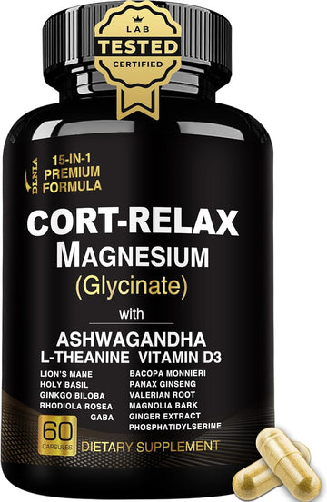 Super Calm Cortisol Supplements For Women & Men With Magnesium Glycinate, Ashwagandha, L-Theanine, Phosphatidylserine, Ginkgo & Lions Mane For Calm, Focus, Mental Clarity, Relaxation, Sleep, Energy