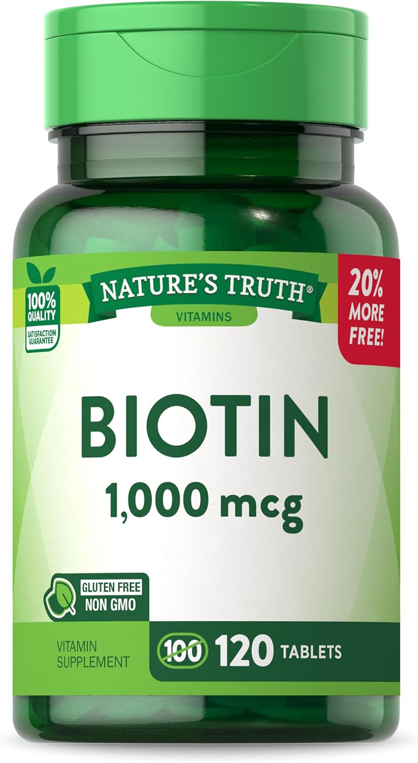 Biotin 1000Mcg | 120 Tablets | Hair Skin And Nails Pills | Vegetarian, Non-Gmo, Gluten Free Supplement | By Nature'S Truth