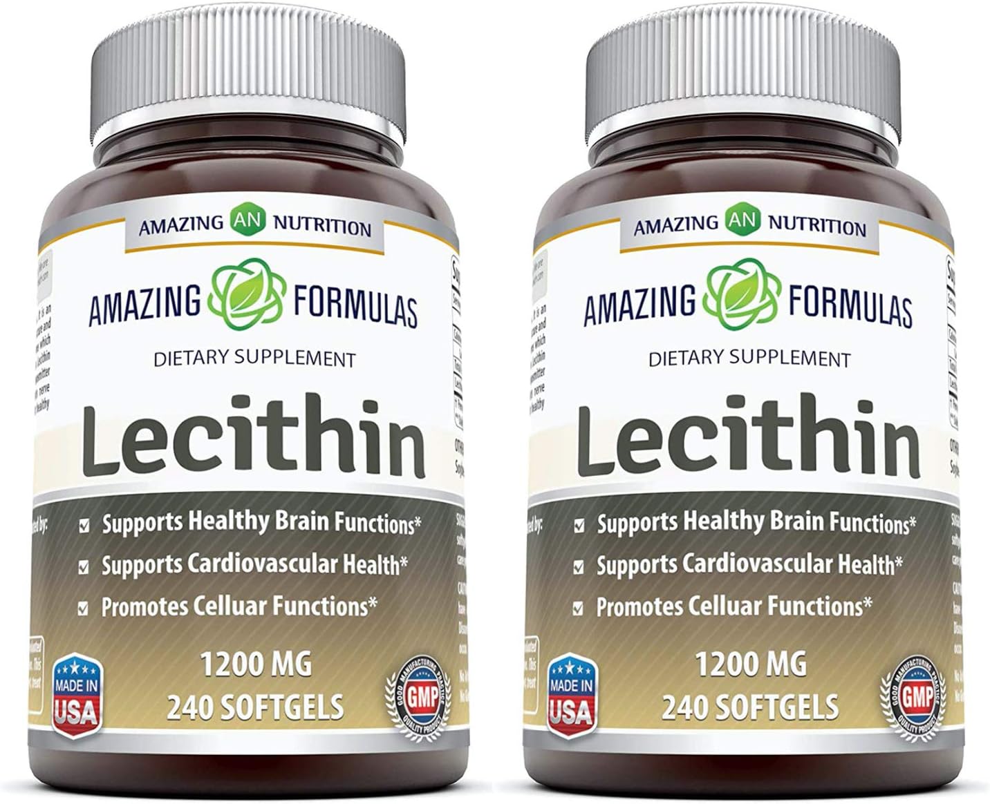 Amazing Formulas Lecithin 1200mg High Potency 240 Softgels Supplement | Non-GMO | Gluten Free | 2 Pack