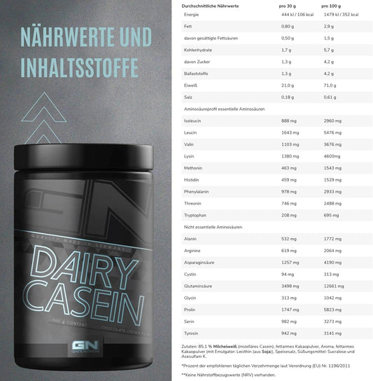 Gn Laboratories 100% Dairy Casein - Casein Anti-Catabolic Long-Term Protein With Bcaa Glutamine Protein Shake Bodybuilding - 900G (Chocolate)