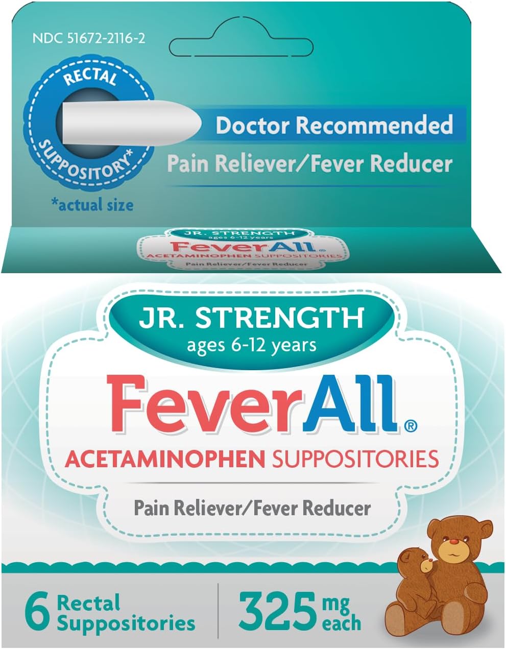 Feverall Acetaminophen Suppositories 6 Rectal Suppositories 325mg each Pain Reliever/Fever Reducer : Health & Household