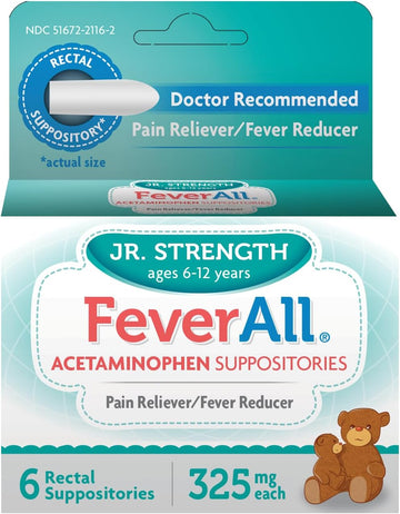 Feverall Acetaminophen Suppositories 6 Rectal Suppositories 325mg each Pain Reliever/Fever Reducer : Health & Household