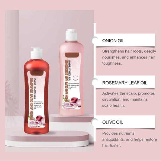 Onion And Olive Shampoo Conditioner Set, Onion Rosemary Shampoo Set For Hair Growth & Volume, Hair Care Shampoo & Conditioner Set - 120 Ml Duo Against Hair Loss For Stronger, Thicker, Longer Hair