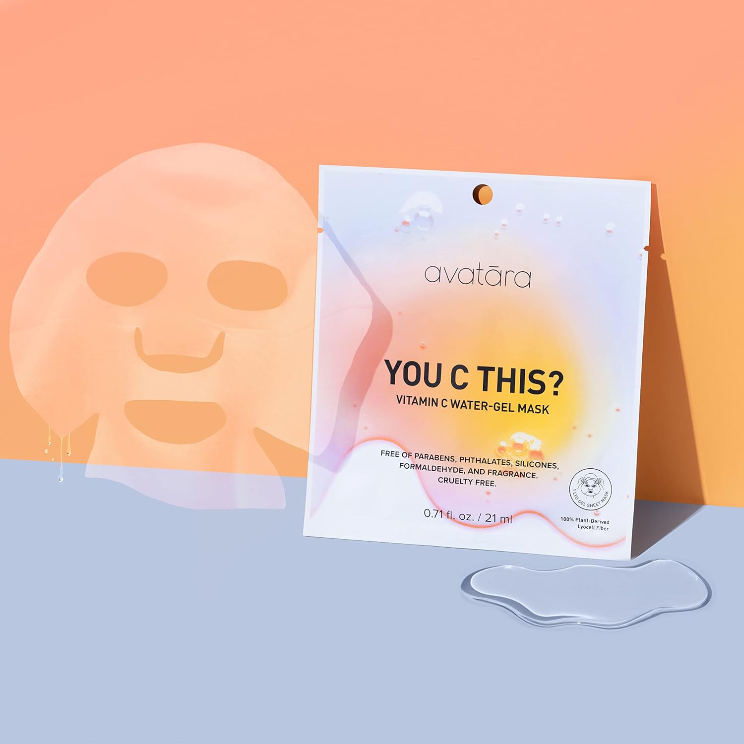 Avatara - You C This Vitamin C Water-Gel Mask, Hydrating Mask, Sheet Masks With Niacinamide And Hyaluronic Acid, Facial Mask Made With Natural Fibers, Paraben-Free Vitamin C Face Mask, 0.71 Fl.Oz : Beauty & Personal Care