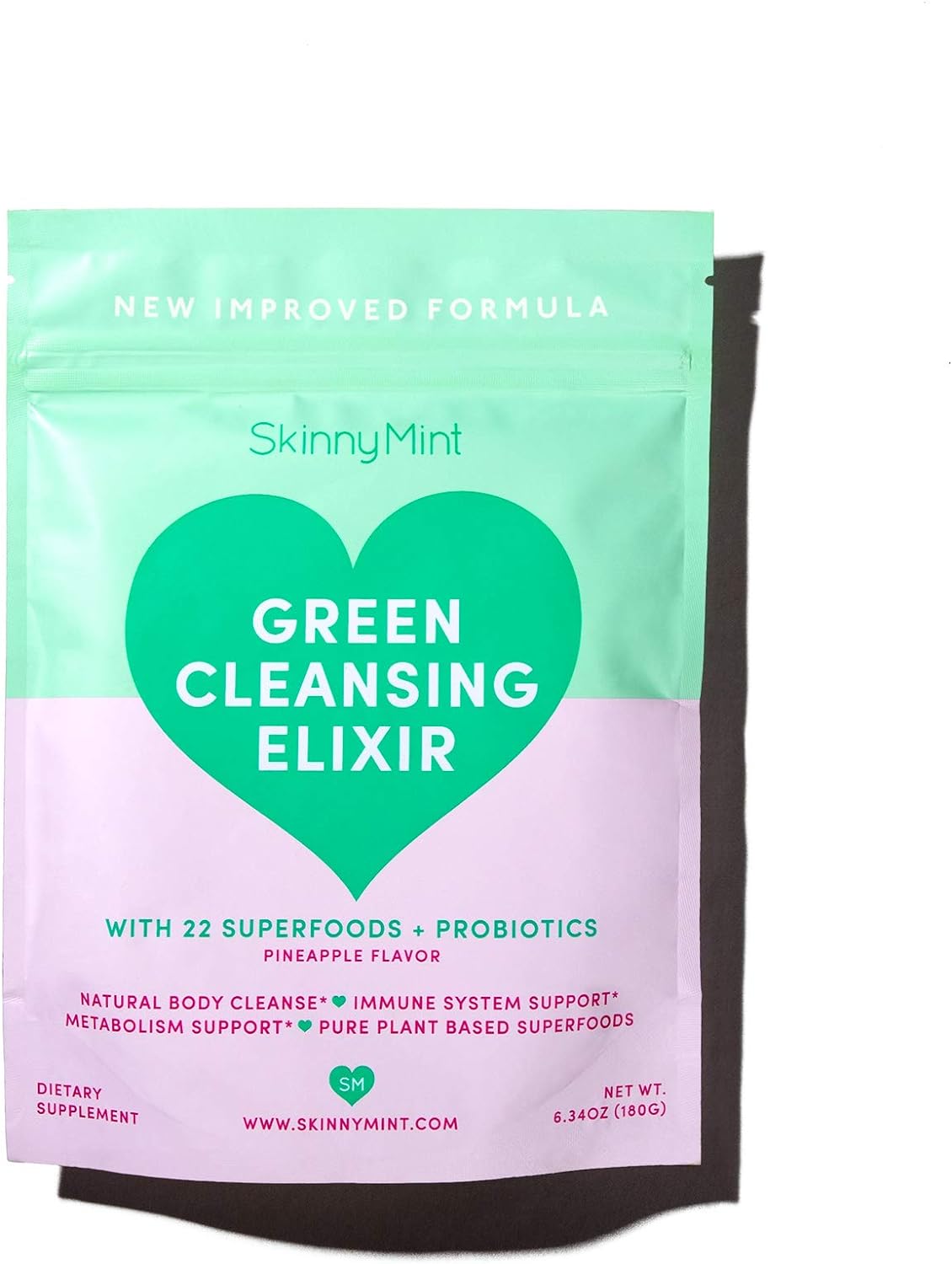 SkinnyMint Green Cleansing Elixir. Greens Powder with 22 Superfoods Plus Active Probiotics. Gluten Free, Vegan & Keto Friendly