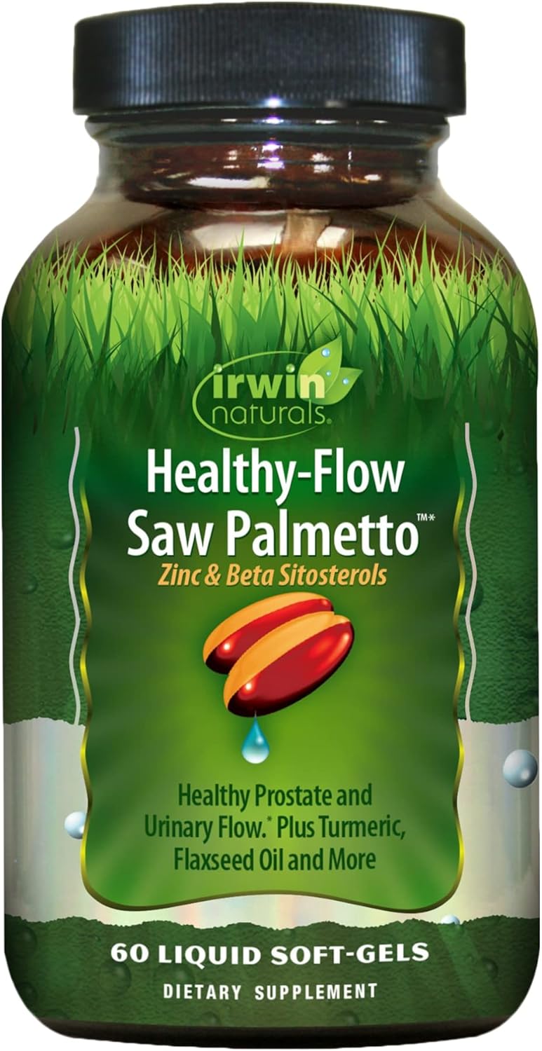 Irwin Naturals Healthy Flow Saw Palmetto With Zinc, Beta Sitosterols, Turmeric, Stinging Nettle & Pumpkin Seed - Promotes Healthy Prostate & Urinary Flow - Antioxidant Support - 60 Liquid Softgels