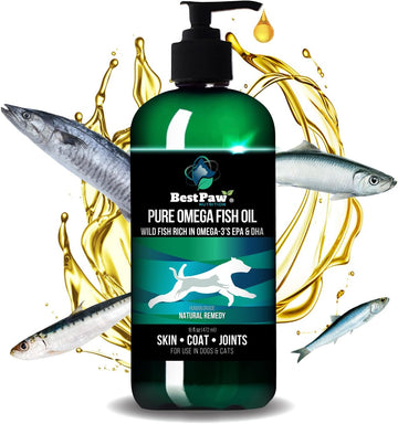 Best Paw Nutrition - Pure Omega Fish Oil for Dogs, Cats & Ferrets - Liquid Supplement for Joint Pain Relief - Soft Skin & Shiny Coat - Omega 3 Fish Oil Pets Love - 16oz