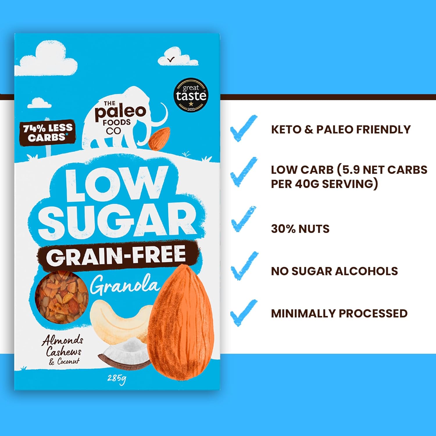 The Paleo Foods Co. Cocoa & Hazelnut Granola | Low Carb, Keto Friendly, Grain, and Gluten Free, Vegan, Paleo Granola (Cocoa & Hazelnut) (1 x 285G Pack) : Amazon.co.uk: Grocery