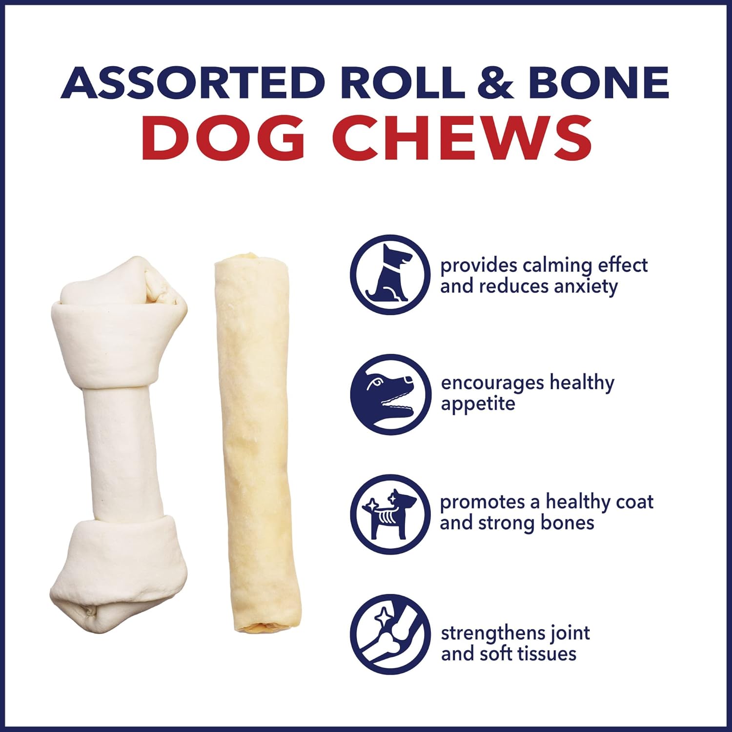 Pet Factory 100% Made in USA Beefhide 8-9" Assorted (Bones & Rolls) Dog Chew Treats - Natural Flavor, 6 Count/1 Pack : Pet Snack Treats : Pet Supplies