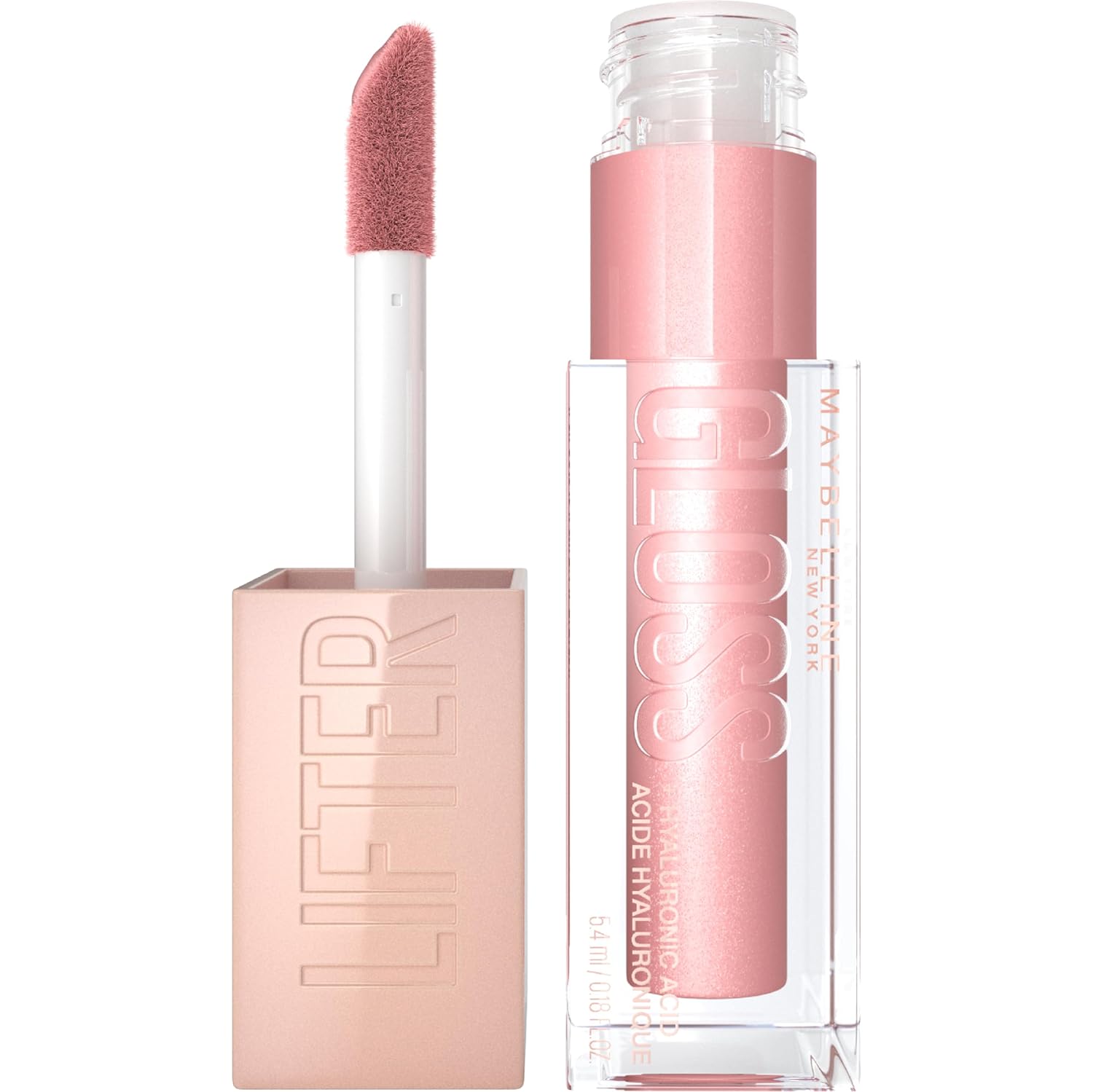 Maybelline Lifter Gloss, Hydrating Lip Gloss With Hyaluronic Acid, High Shine For Plumper Looking Lips, Opal, Pink Neutral, 0.18 Ounce