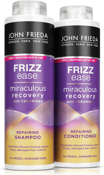 John Frieda Frizz Ease Miraculous Recovery Shampoo And Conditioner Duo Pack 2 X 500Ml, Repairing And Smoothing Shampoo And Conditioner Bundle Dry, Damaged Hair