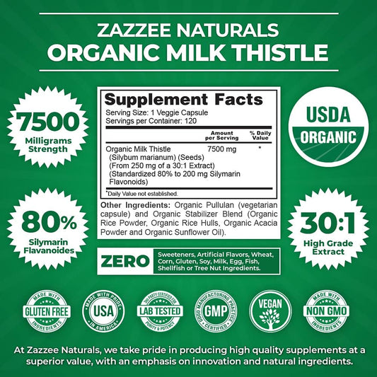 Zazzee Usda Organic Milk Thistle Extract Capsules And Advanced Immune Support Tablets