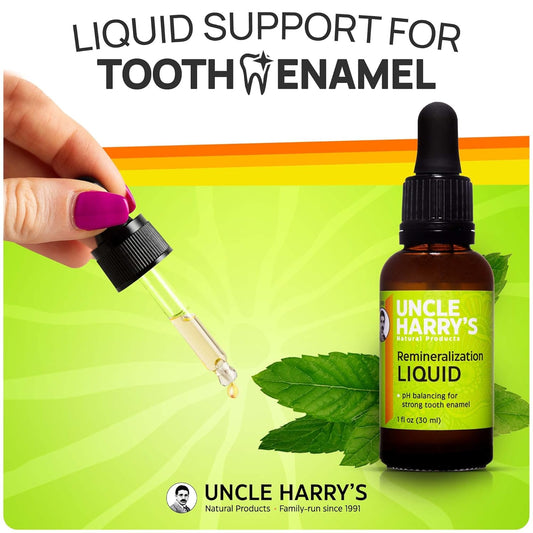 Uncle Harry's Natural & Fluoride-Free Remineralization Liquid for Tooth Enamel - Freshens Breath & Strengthens Teeth (1 oz Glass Dropper)