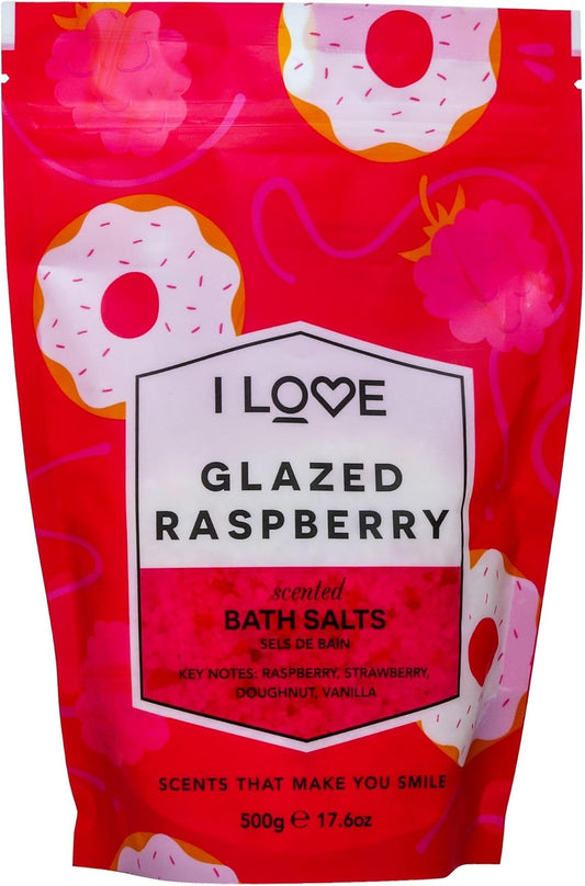 I Love Glazed Raspberry Scented Bath Salts, with 99% Naturally Derived Ingredients Including ACB BioWater Bamboo, Lightly Fragranced Leaving Skin Feeling Silky & Smooth, VeganFriendly 500g : Amazon.co.uk: Beauty