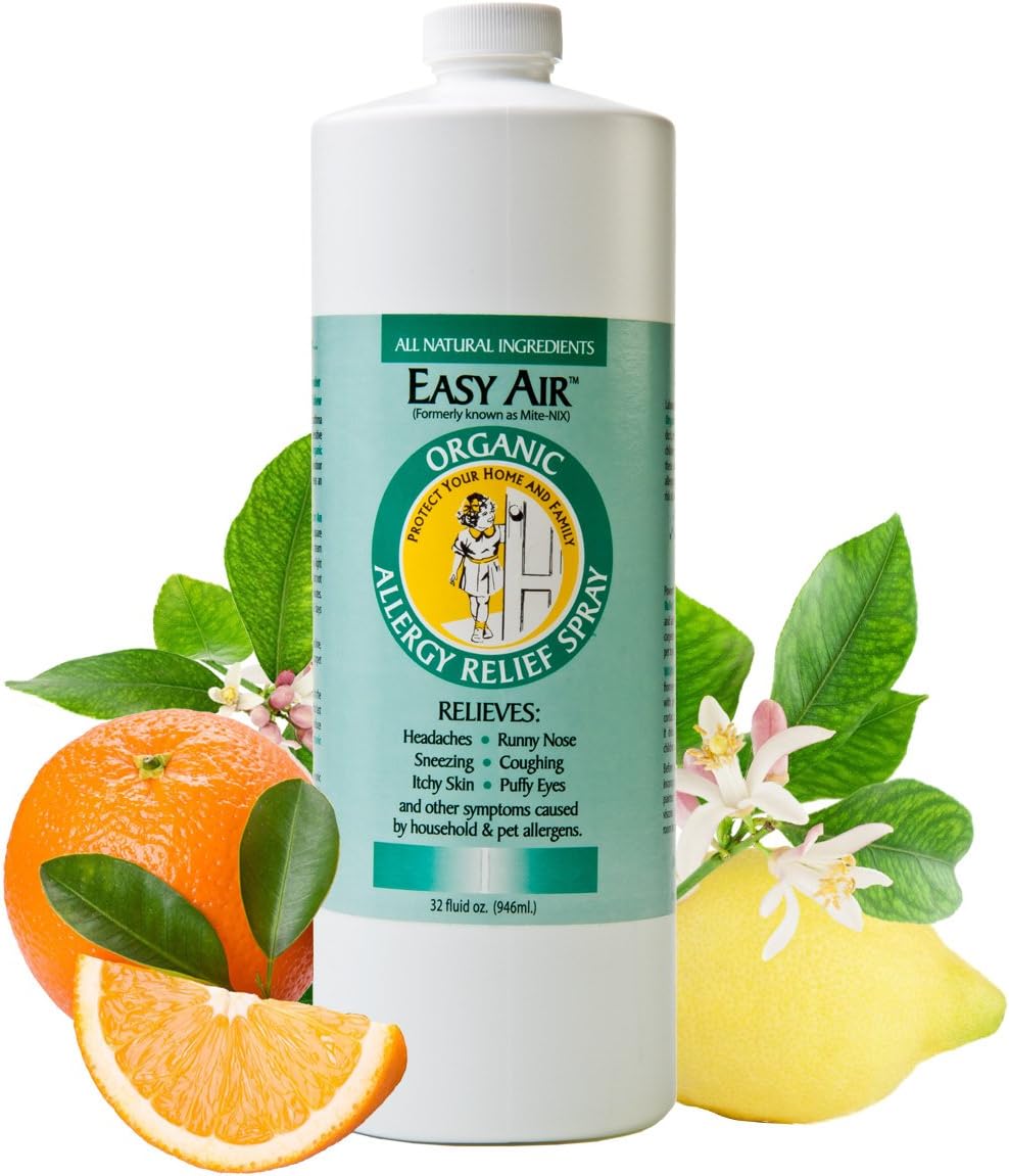 Easy Air Organic Allergy Relief Spray, Clear Liquid Formula for Instant Relief for Symptoms of Pet Allergies, Dust and Mite Allergy - 32 Fl Oz