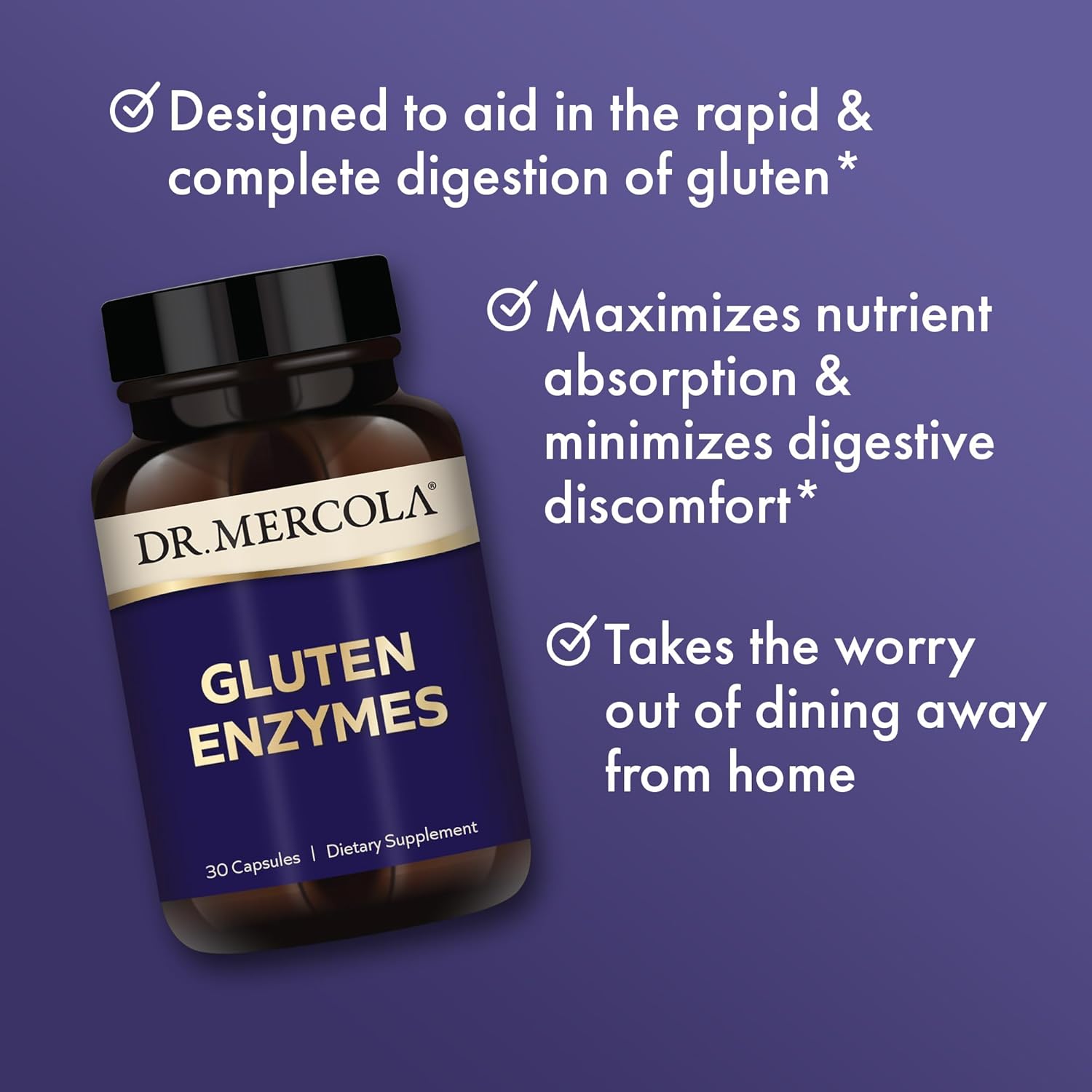 Dr. Mercola Gluten Enzymes, 30 capsules, Non-GMO, Gluten Free, Soy Free : Health & Household