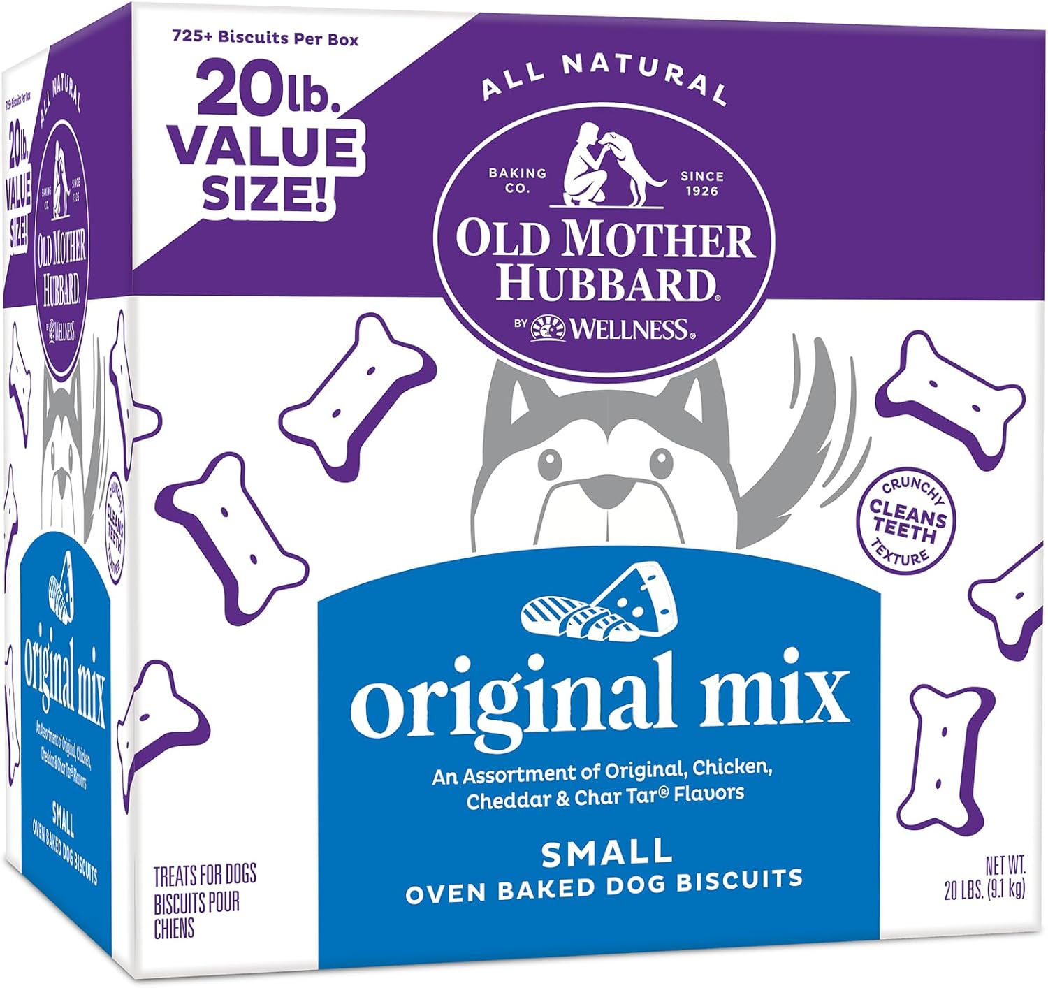 Old Mother Hubbard By Wellness Classic Original Mix Natural Dog Treats, Crunchy Oven-Baked Biscuits, Ideal For Training, Small Size, 20 Pound Box