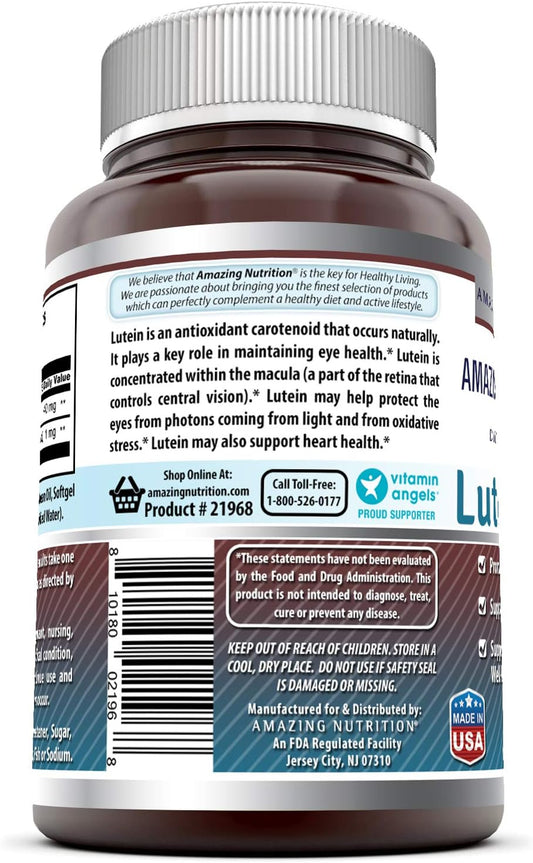 Amazing Formulas Lutein 40 mg with Zeaxanthin 1600 mcg | Softgels Supplement | Non-GMO | Gluten Free | Made in USA (40 mg, 60, Count)