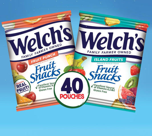 Welch'S Fruit Snacks, Fruit Punch & Island Fruits Variety Pack, Perfect Halloween Candy Bulk Pack, Gluten Free, 0.8 Oz Individual Single Serve Bags (Pack Of 40)