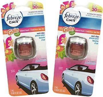 Febreze Car Vent Clips Air Freshener and Odor Eliminator, Gain Island Fresh - 2 Pieces