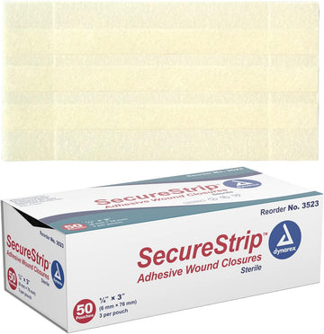 Dynarex Wound Closure Strips - Sterile, Provides Sterile Support To Small Cuts & Skin With Sutures, Stitches, & Staples And Aftercare, White, 1/4” X 3” - 1 Box Of 50 Strips