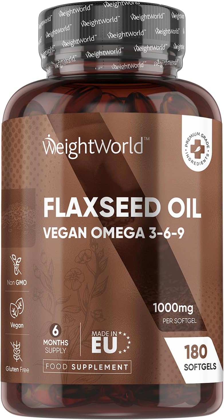 Flaxseed Oil Softgels - 180 Softgels - Cold-Pressed & Vegan Omega 3 6 9 Capsules - Fish Oil Alternative - Linseed Oil, Linoleic & Oleic Acid