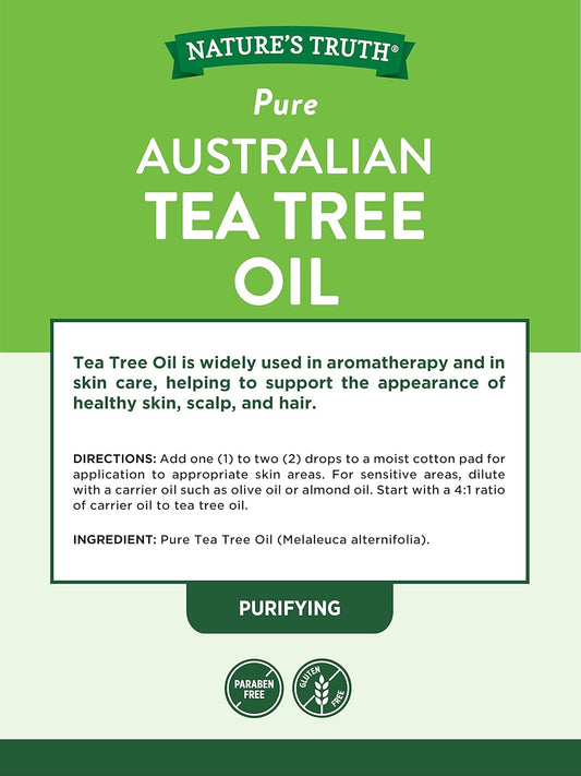 Nature'S Truth Tea Tree Oil 100 Pure Australian Tea Tree Oil For Hair Face Body And Aromatherapy Nongmo Gluten Free, 2 Fl Oz