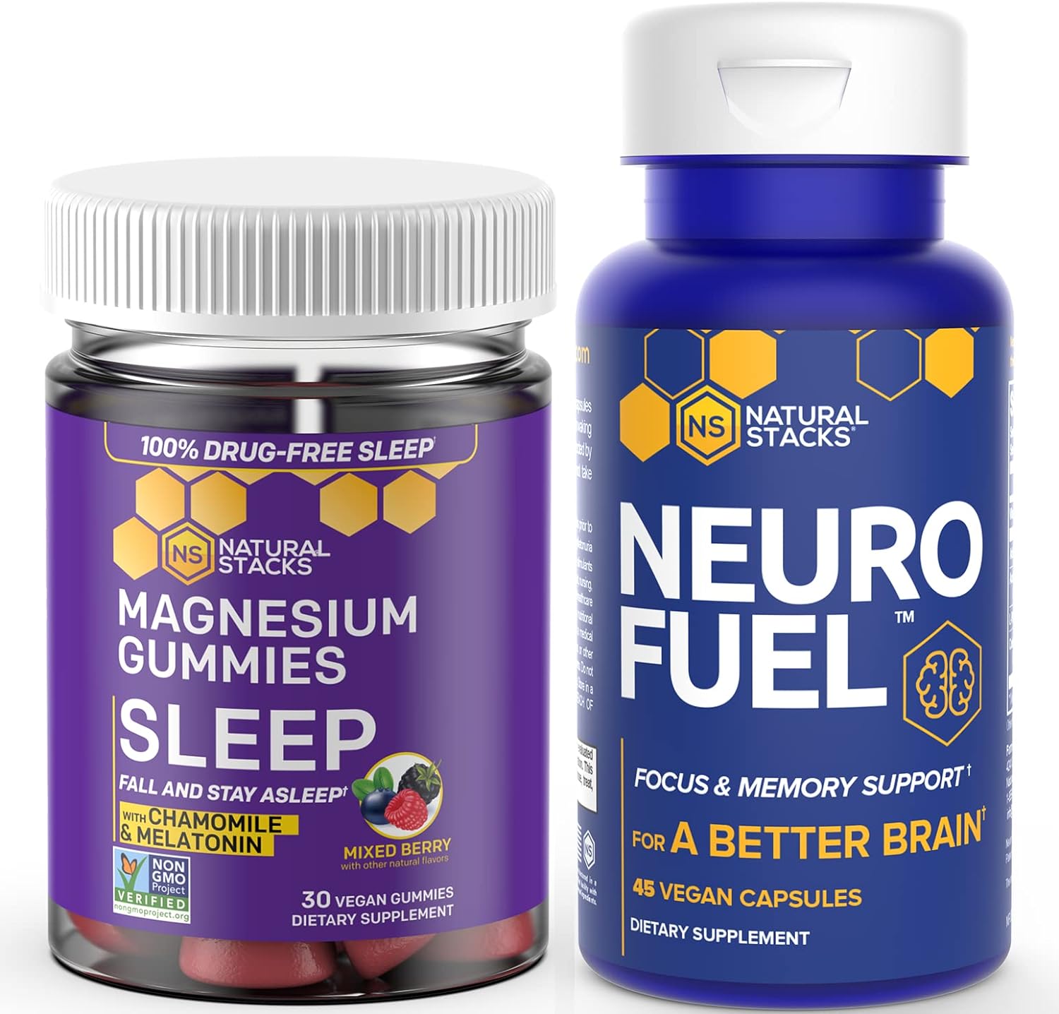 Magnesium Citrate Gummies 30Ct With Neurofuel Nootropics Brain Focus Support Supplement 45 Ct By Natual Stacks