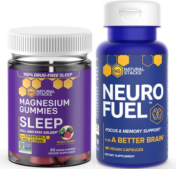 Magnesium Citrate Gummies 30Ct With Neurofuel Nootropics Brain Focus Support Supplement 45 Ct By Natual Stacks