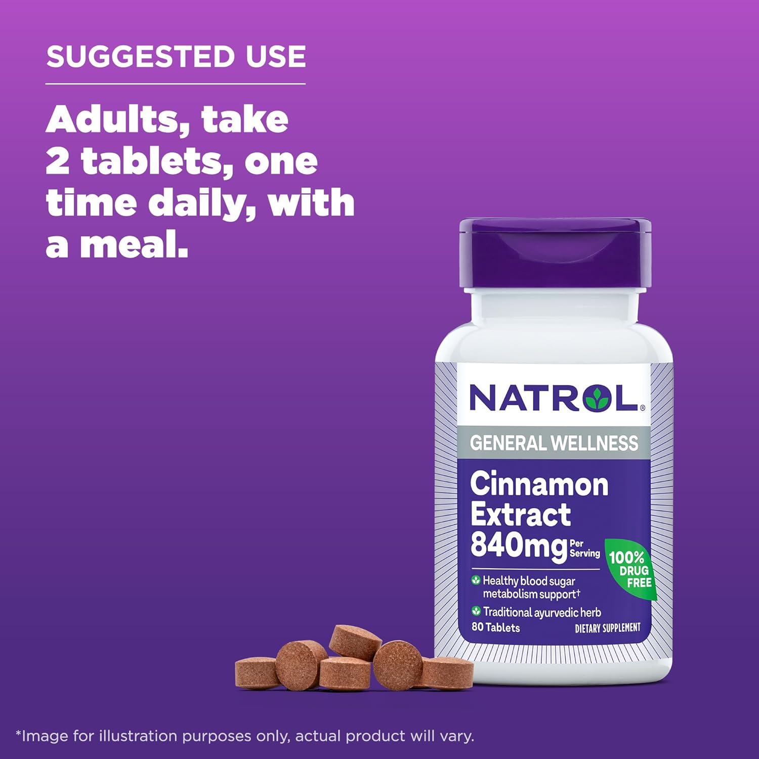 Natrol Cinnamon Extract 1000MG, Non GMO, Drug Free, 80 Tablets (Pack of 1)