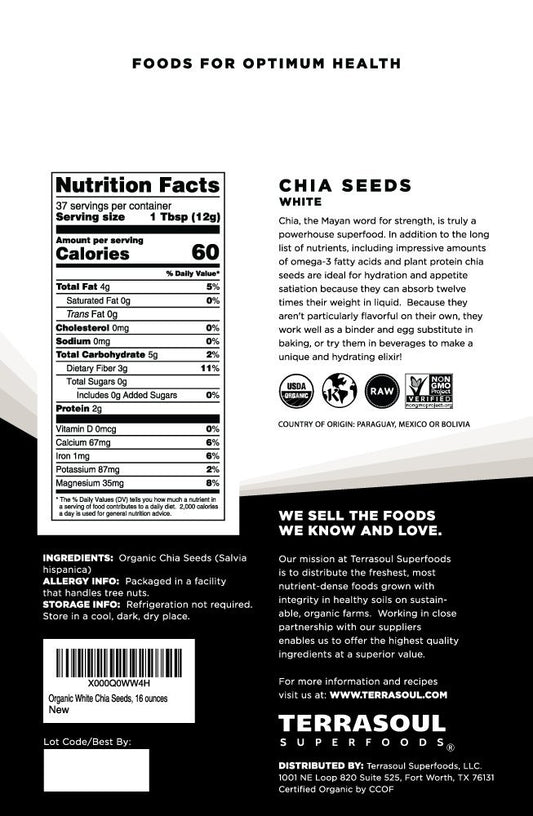 Terrasoul Superfoods Organic White Chia Seeds, 2 Lbs (2 Pack) - Omega Fats, Fiber, Plant Protein