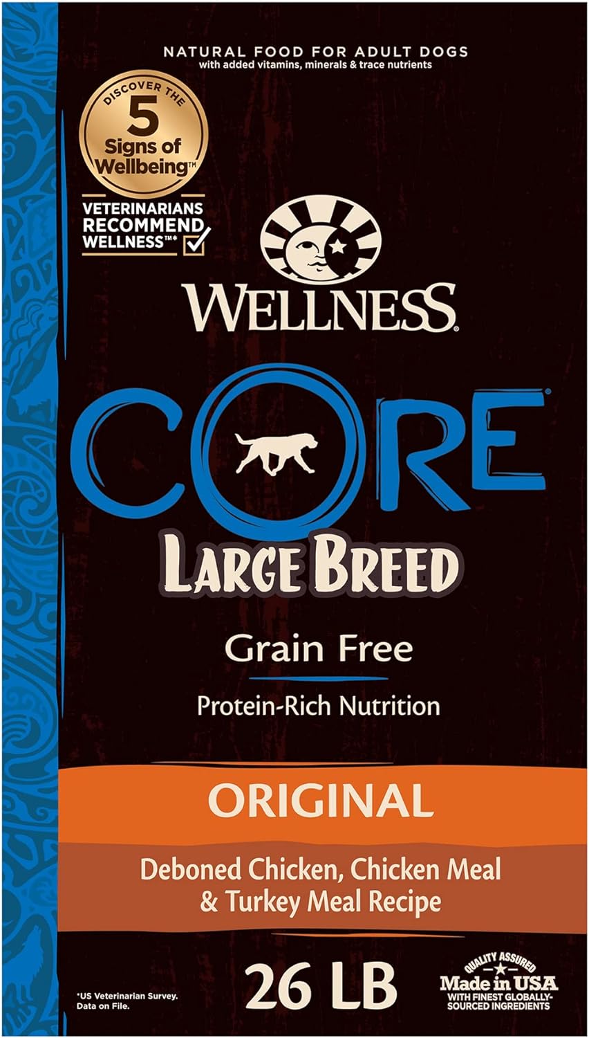 Wellness Natural Pet Food CORE Grain-Free High-Protein Large Breed Adult Dry Dog Food, Made in USA, With Glucosamine & Chondroitin to Support Joint Health (26-Pound Bag)
