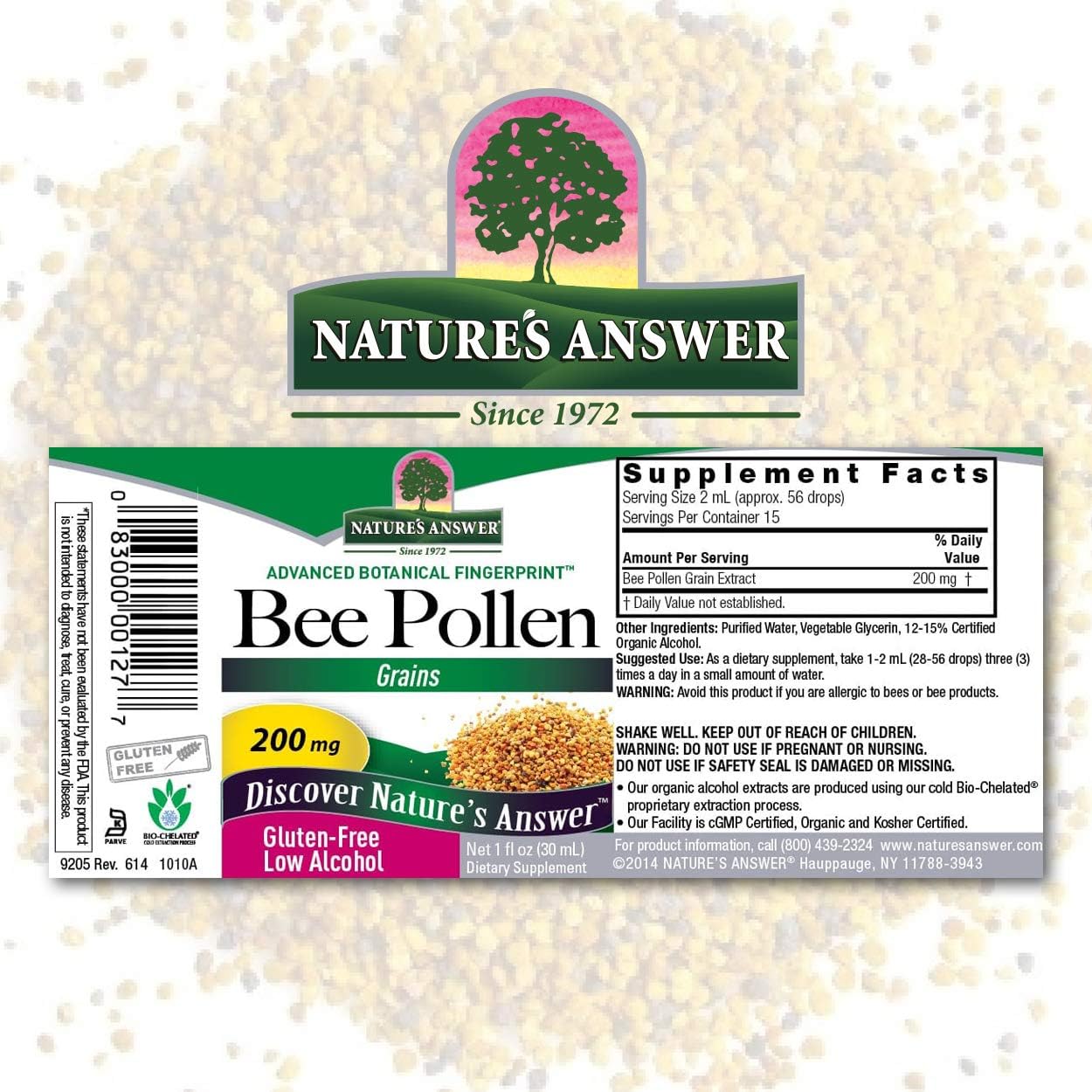 Nature's Answer Bee Pollen Supplement with Organic Alcohol, 1-  | Packed with Enzymes & Vitamins | Natural Proteins | Promotes Overall Wellness