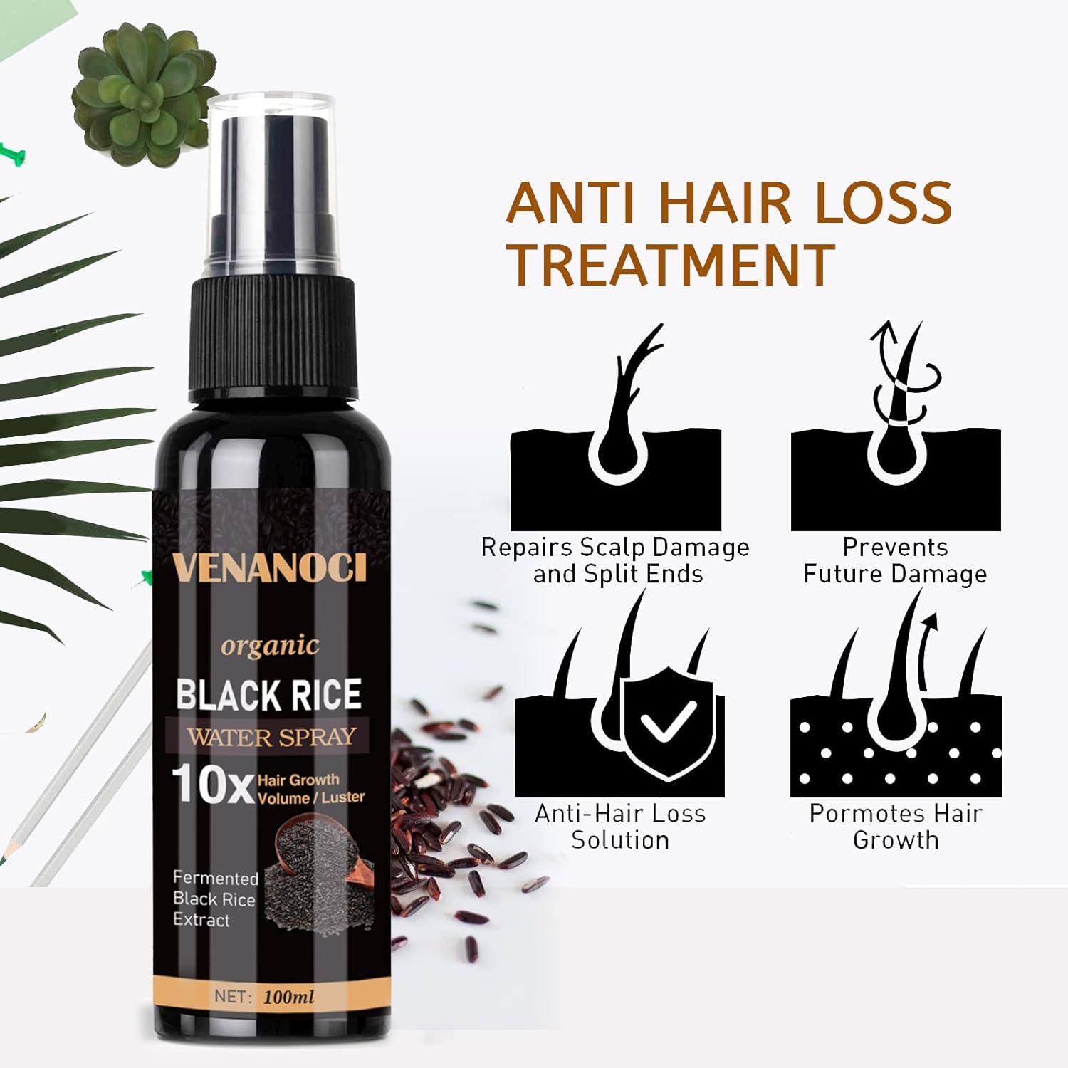 Venanoci Hair Growth Serum, Rice Water Spray for Women & Men Treatment For Hair Loss, Damaged Dry Hair, Hair Regrowth for Thicker Longer Fuller Hair with Castor oil Ginger : Beauty & Personal Care